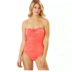 NWT Tommy Bahama Pink Bandeau V neck swimsuit. Coral size 8